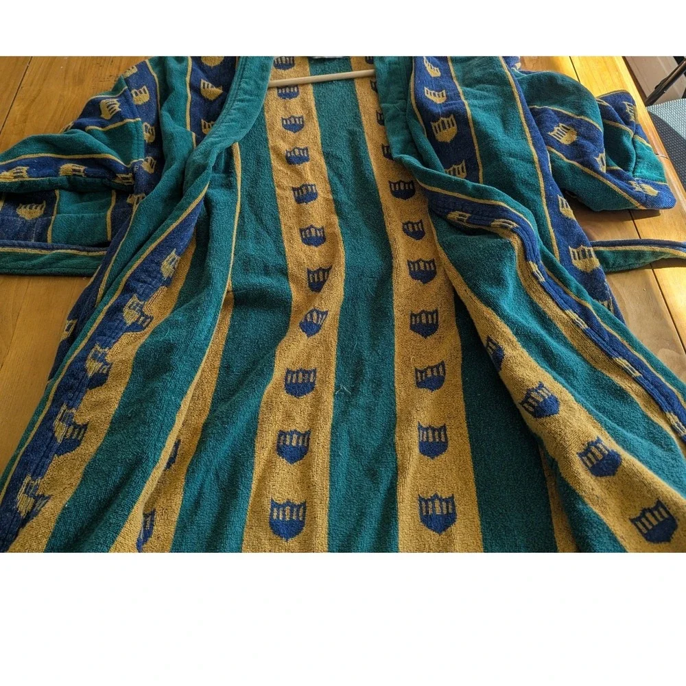 Foster Classics Mens Vintage Striped Terry Cloth Robe Green‎ Blue Yellow OSFA